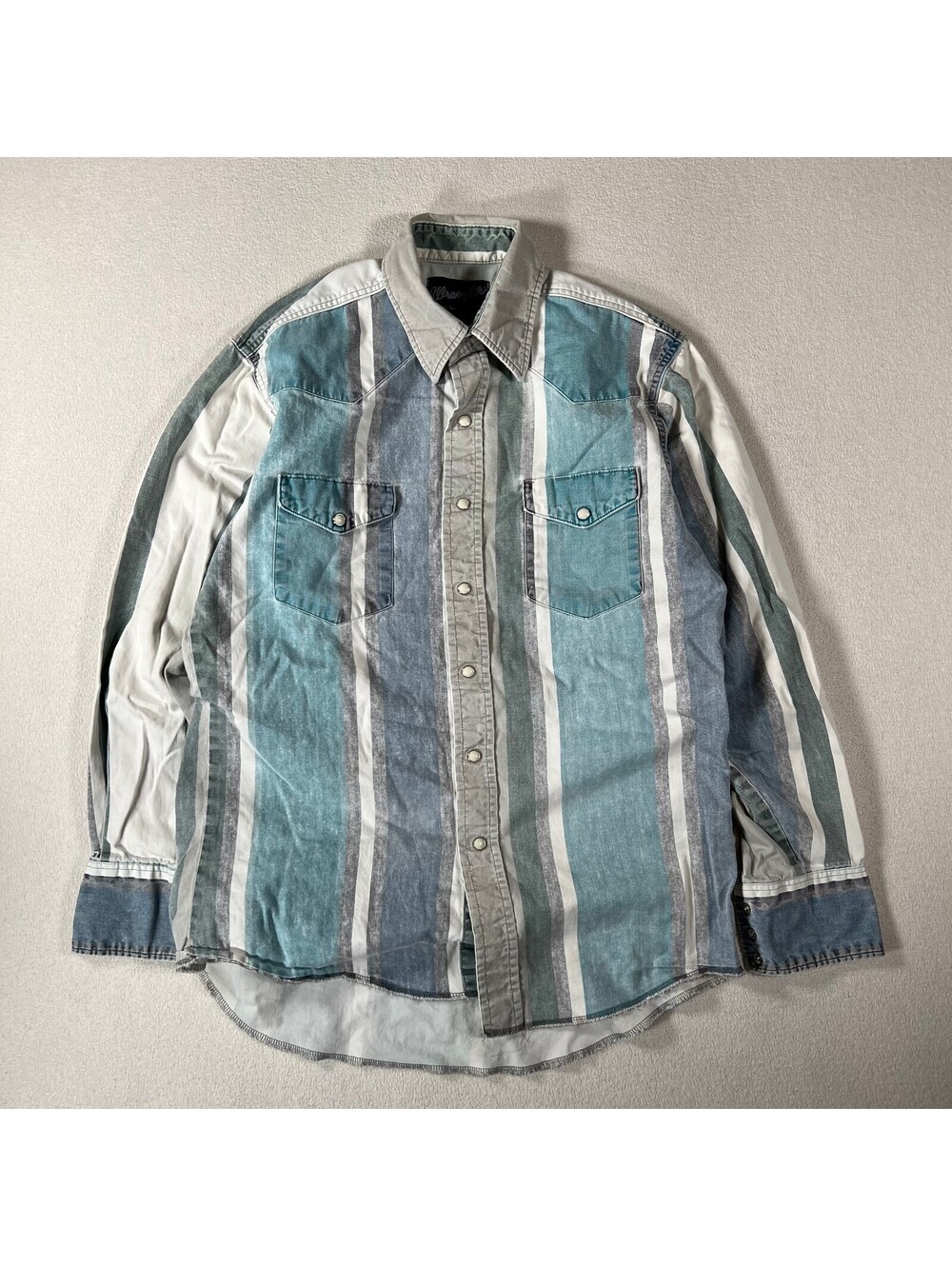 Vintage Wrangler Brush Popper Vertical  X-Long Tails Striped Western Shirt